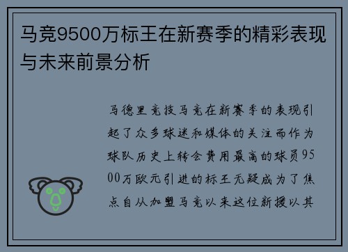 马竞9500万标王在新赛季的精彩表现与未来前景分析